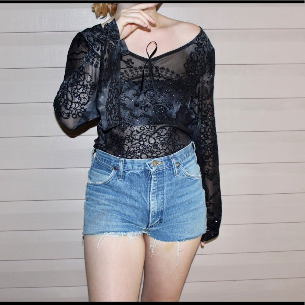 Y2K Sheer Black Sparkly Long Sleeve